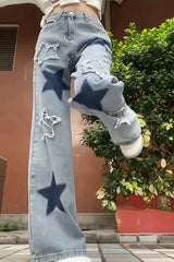 Vintage Star Print Wide Leg Jeans