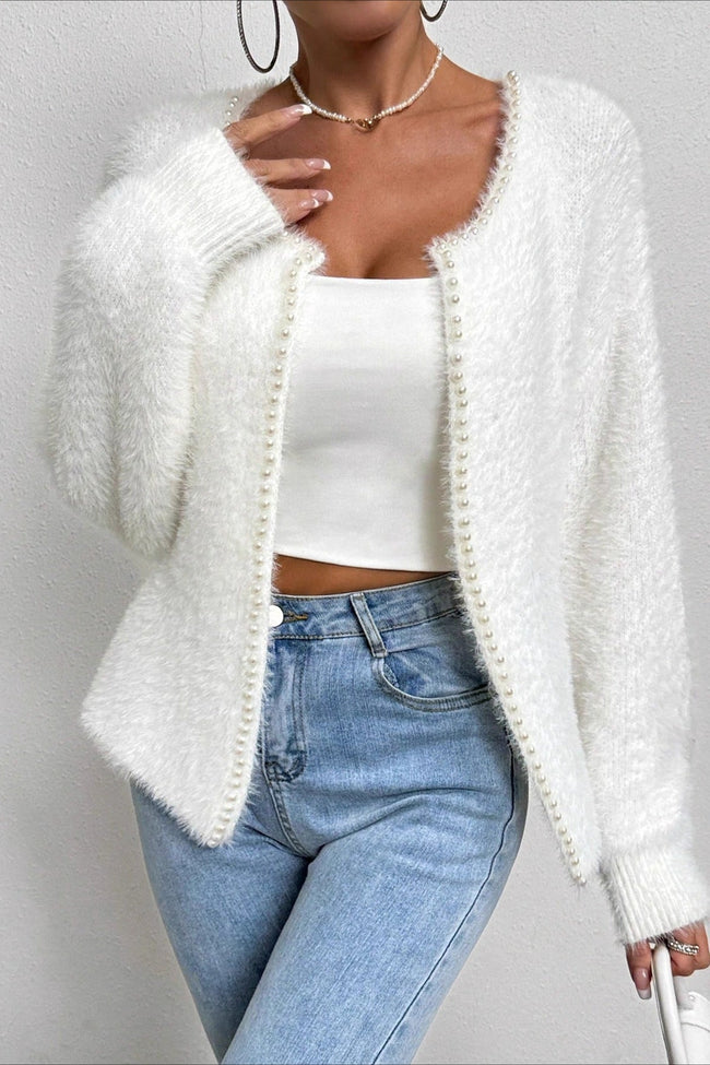 Elegant Pearl V Neck Knit Sweate White / S Main image
