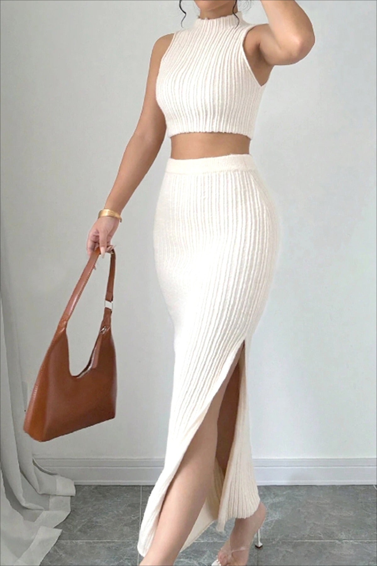 Knit Sweater Tank Top & Split Skirt Sweater Dress Secondary image