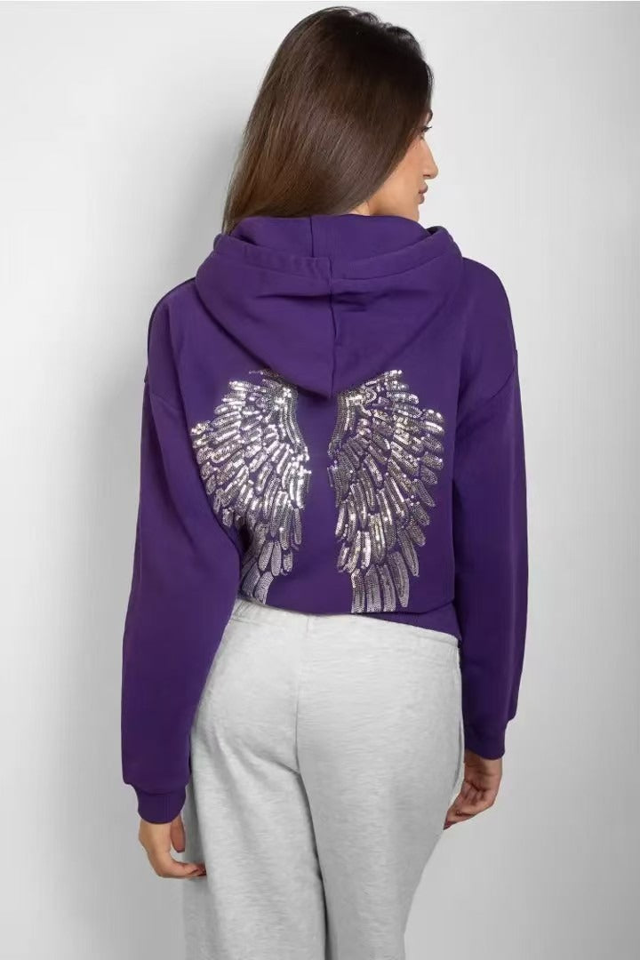 Wing Sequin Embroidery Loose Casual Sweatshirt