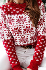 Christmas Cozy Snowflake Polka Dot Color Block Sweater