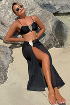 Solid Metal Buckle Strappy Three Piece Swim Set