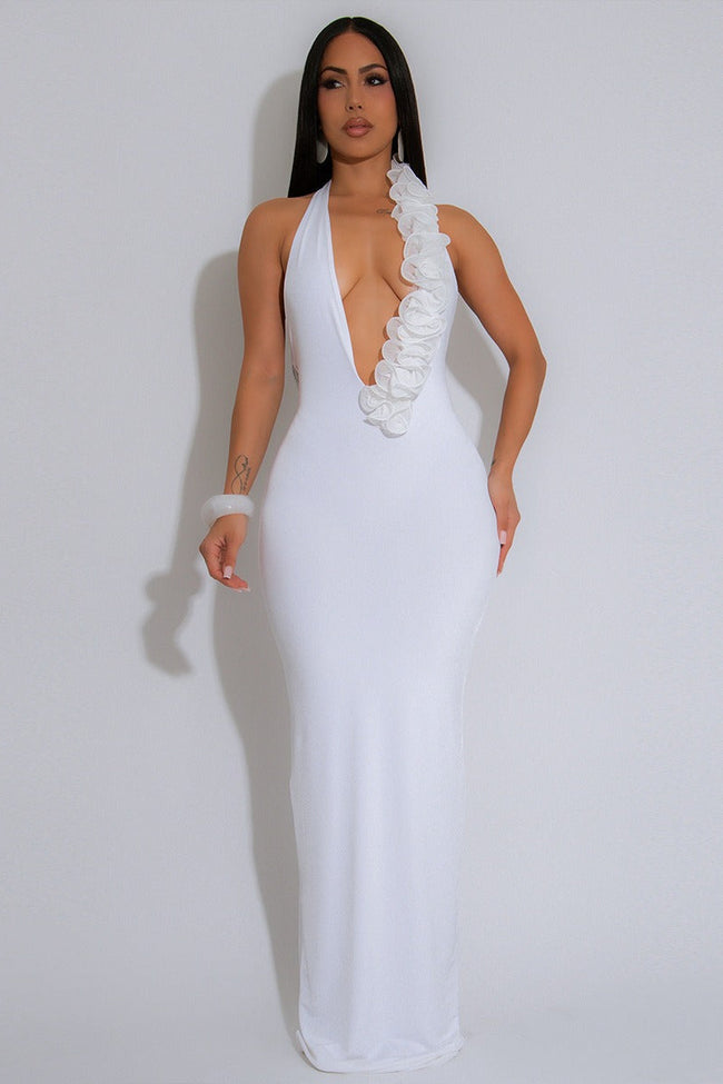 Backless Halter Floral Bodycon Party Dress White / S Main image