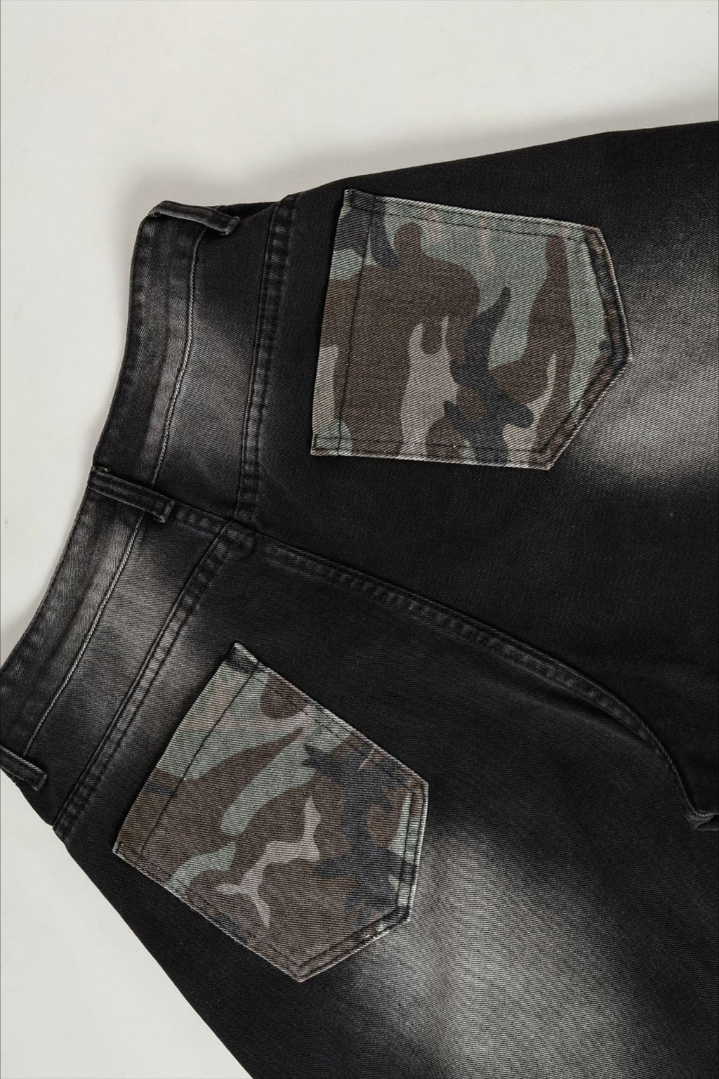 Camo Pocket Curved Wide Leg Jeans