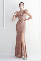 Embellished One Shoulder Mermaid Formal Dress S / Gold