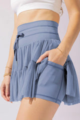 Pleated Tie High Waist Short Skirt