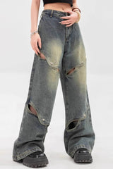 Heavy Cutout Vintage Long Wide Leg Jeans