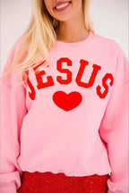 Sequin Heart Embroidered Crew Neck Sweatshirt