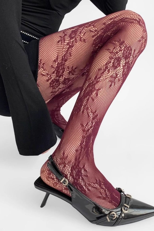 Retro Lace Grey Fishnet Tights Main image