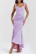 Ruched Lace Corset Asymmetric Formal Dress