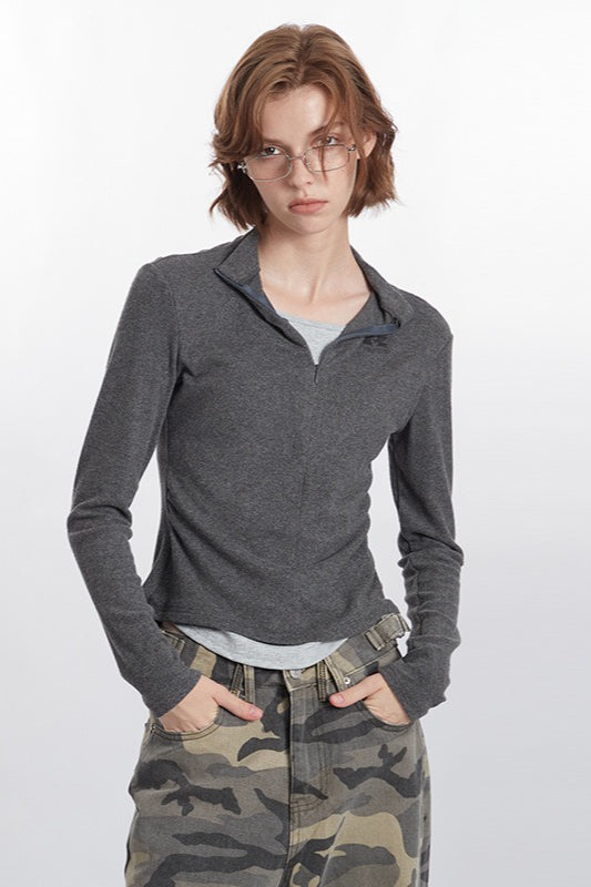 Mock Two-Piece Half-Zip Knit Top Main image