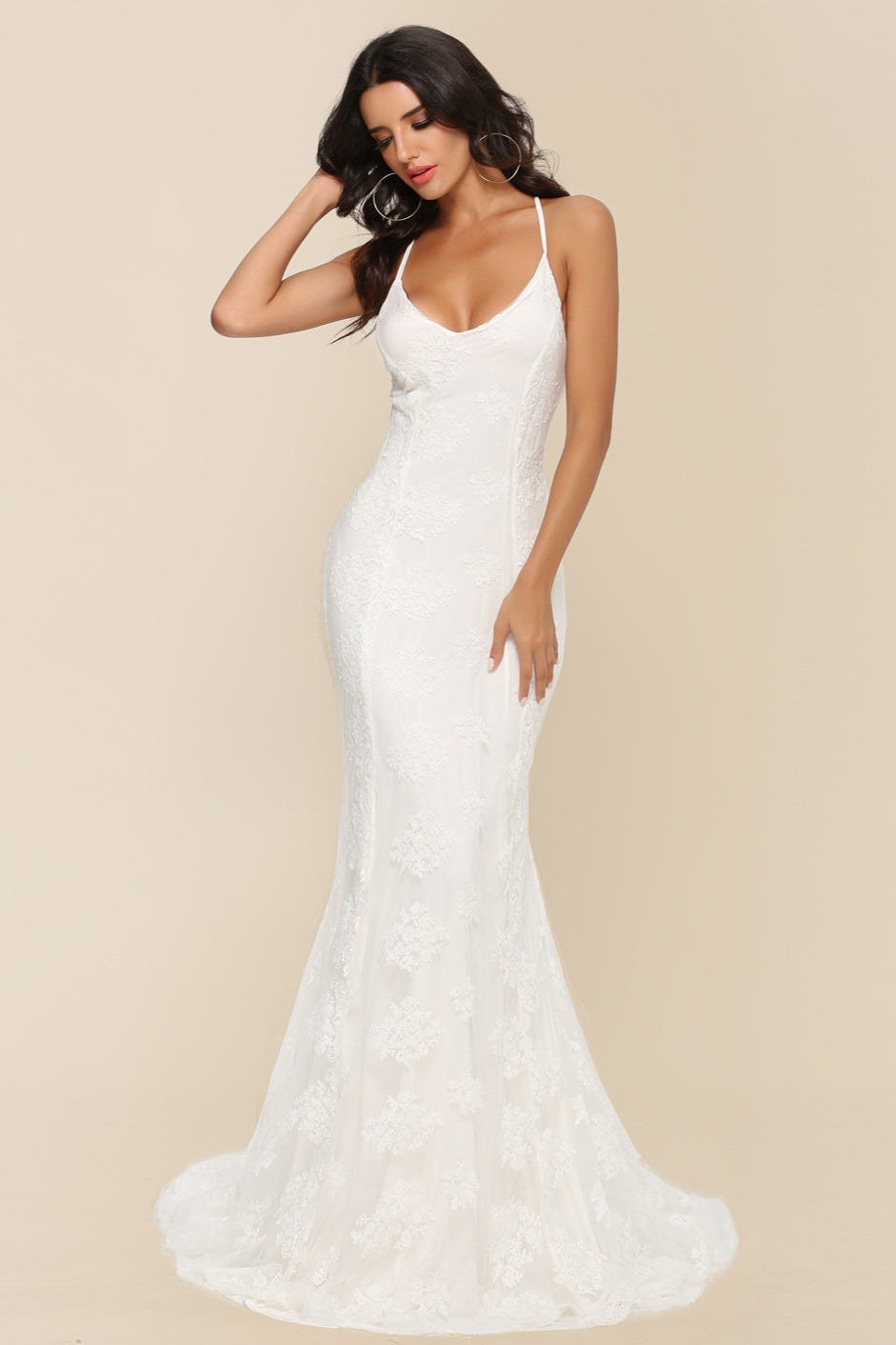 Long Sleeveless Cathedral Train Formal Dress S / White Main image