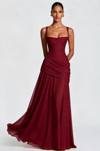 Square Neck Ruched Milk Silk Formal Dress