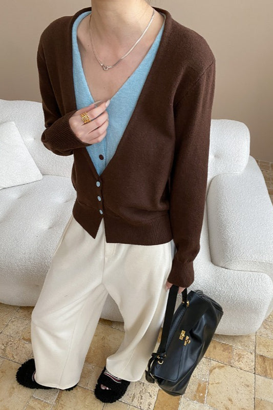Two-Tone V-Neck Cardigan Secondary image