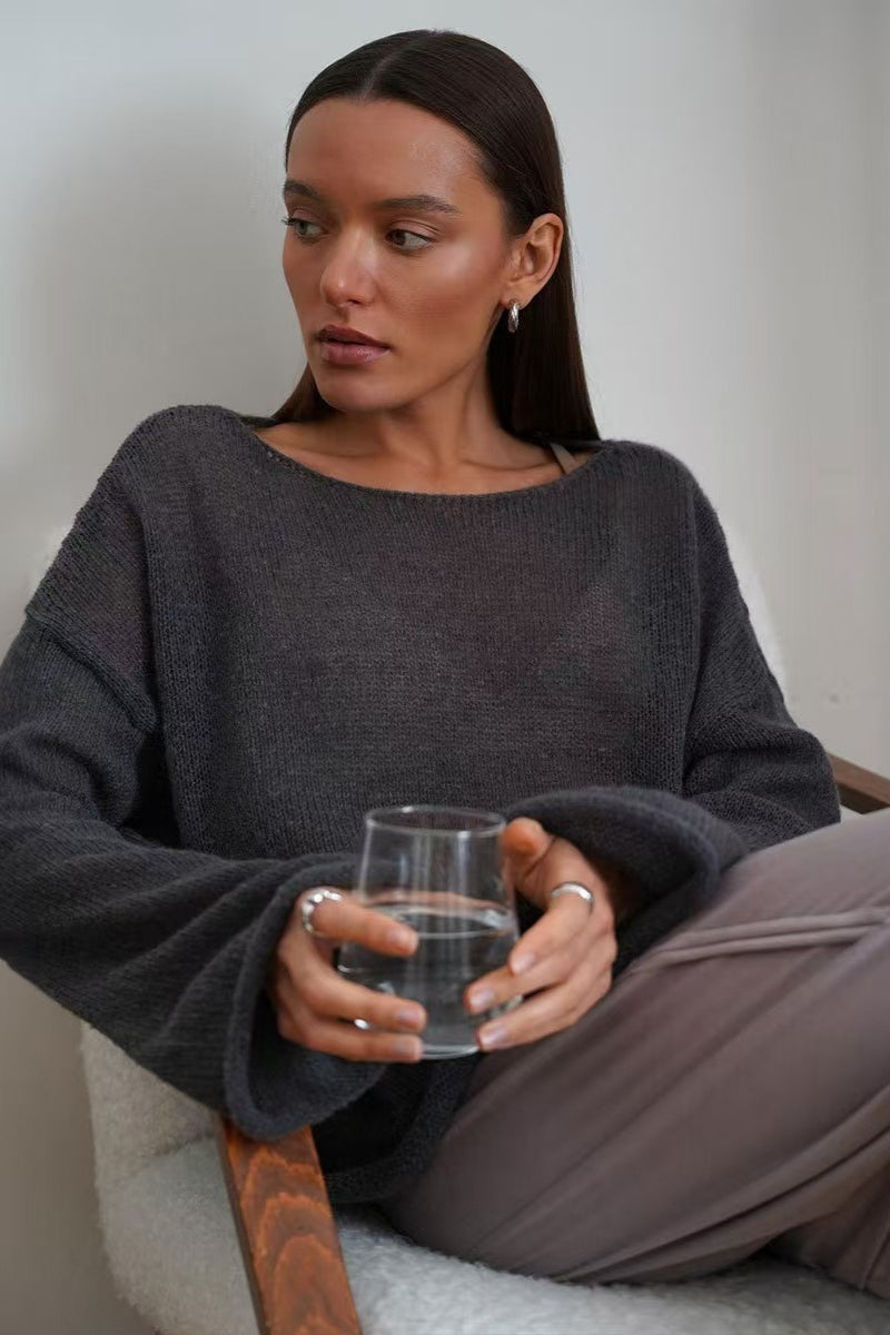 Openwork Round Neck Oversized Sweater Secondary image