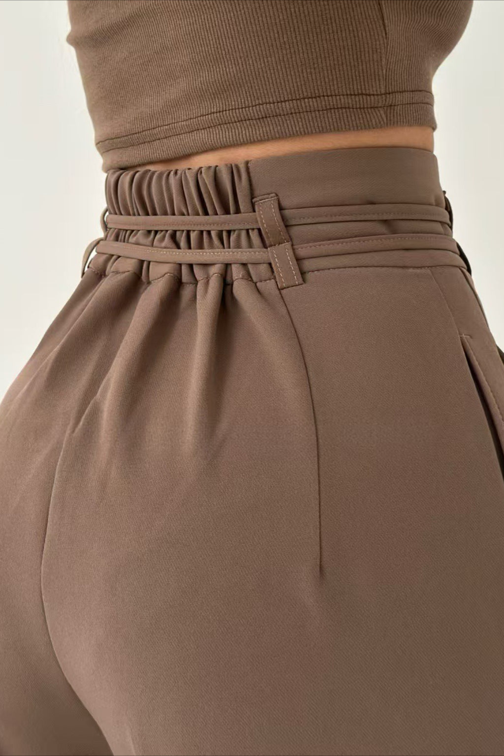 Chic High Waist Tie Slim Straight Pants