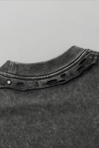 Studded Distressed Collar Washed Oversized Tee