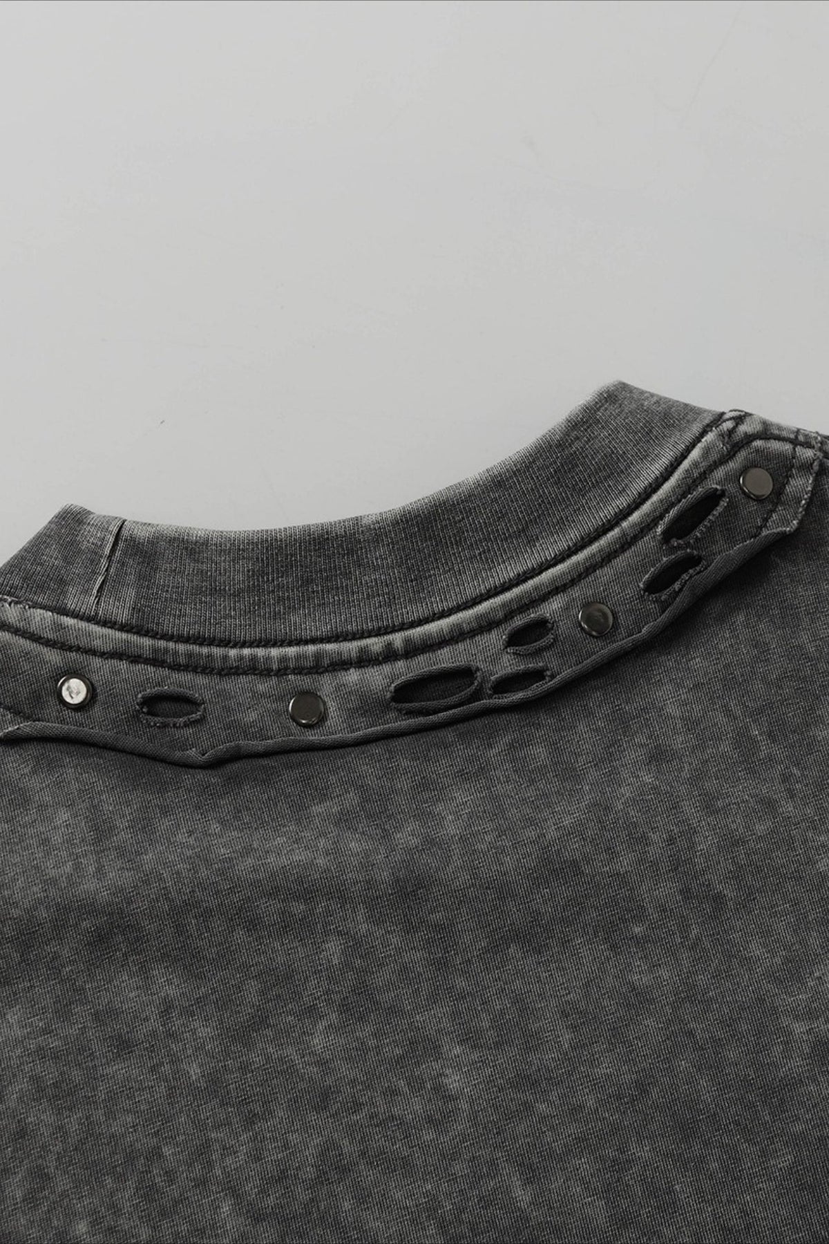 Studded Distressed Collar Washed Oversized Tee