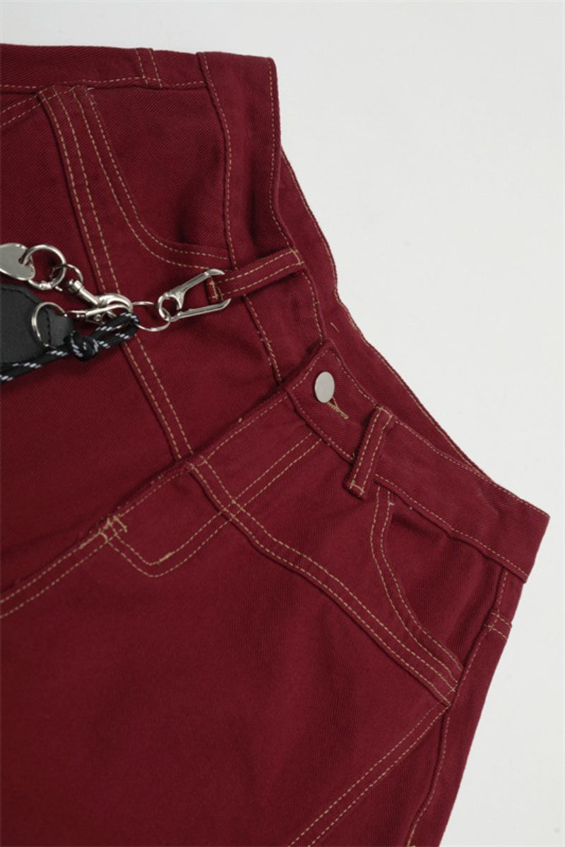 Contrast Stitch Wide Leg Cargo Pants