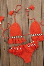Boho Crochet Fringe Two Piece Bikini Set