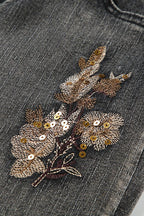 Sequin Embroidered Low Rise Wide Flare Leg Jeans