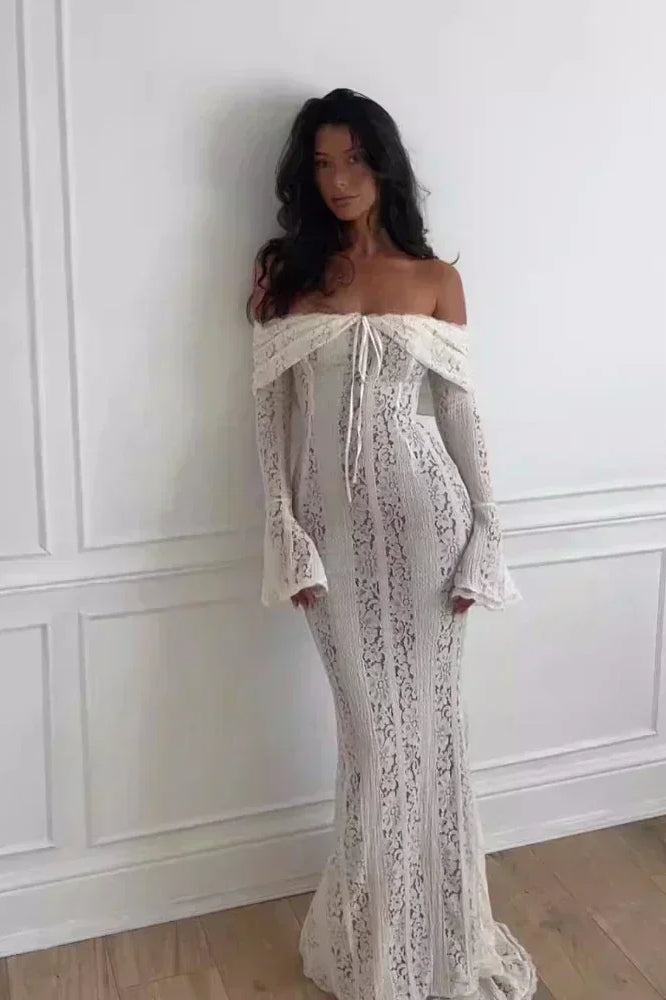 Lace Off Shoulder Maxi Boho Dress Secondary image