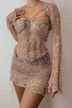 Sequin Knit Cutout Sweater Three Piece Skirt Set