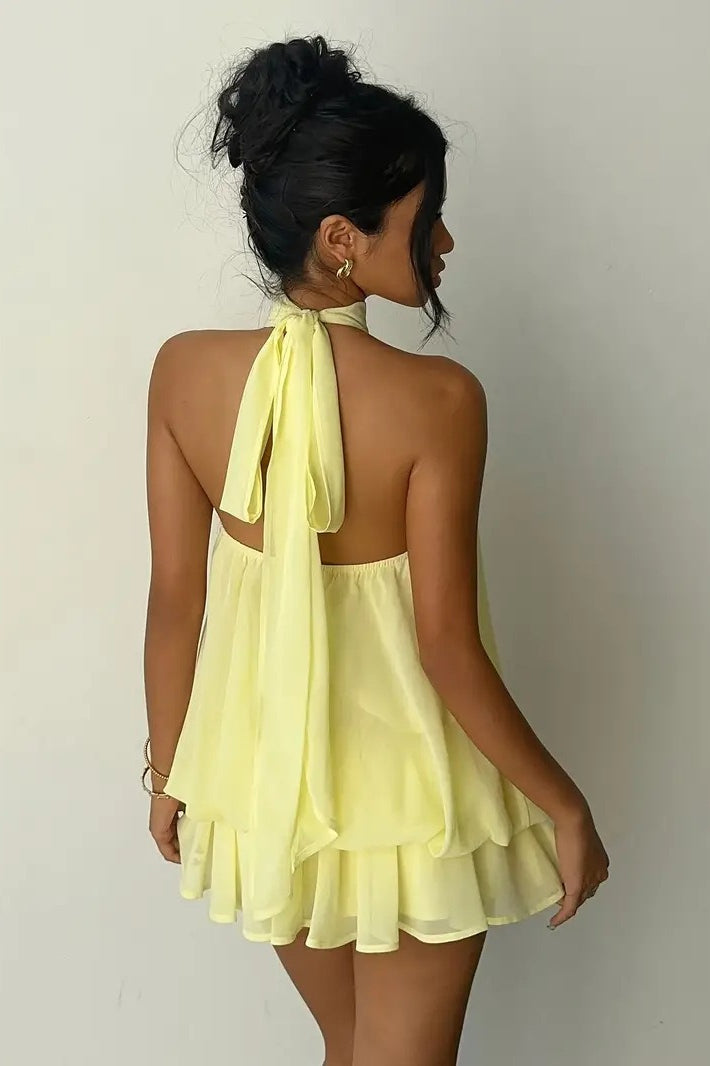 Sexy Backless Halter Tie Waist Slim Fit Ruffled Mini Dress Secondary image