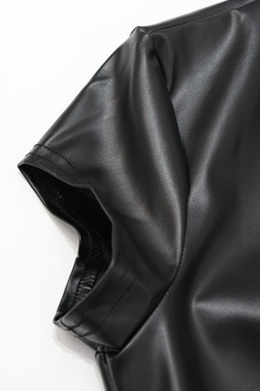 Faux Leather Keyhole Zip Front Crop Top
