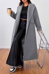Wool Blend Lapel Elegant Long Overcoat