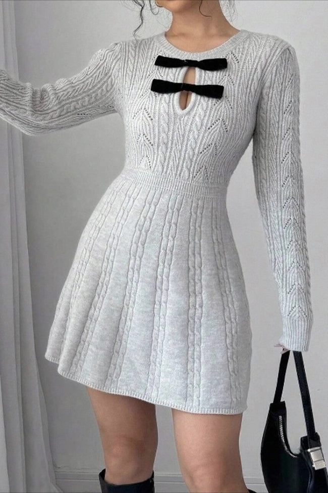 Solid Color Long Sleeve Knit Sweater Dress S / Grey Main image