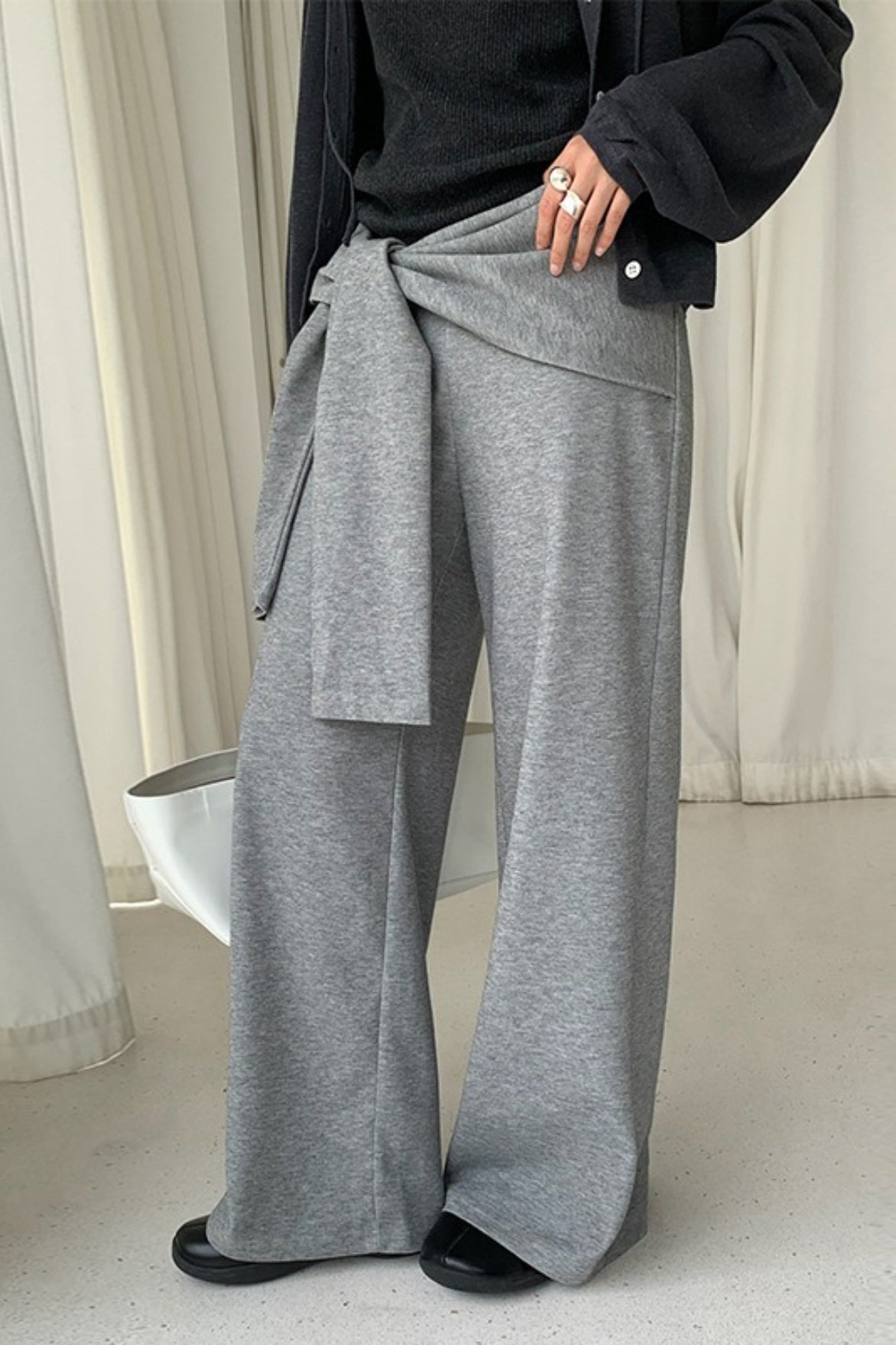Casual Tie Patchwork Relaxed Straight Pants Secondary image