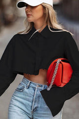 Cropped Long Sleeve Cotton Blouse