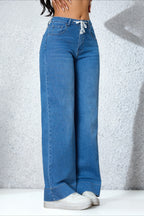 Drawstring Stretch Relaxed Straight Jeans