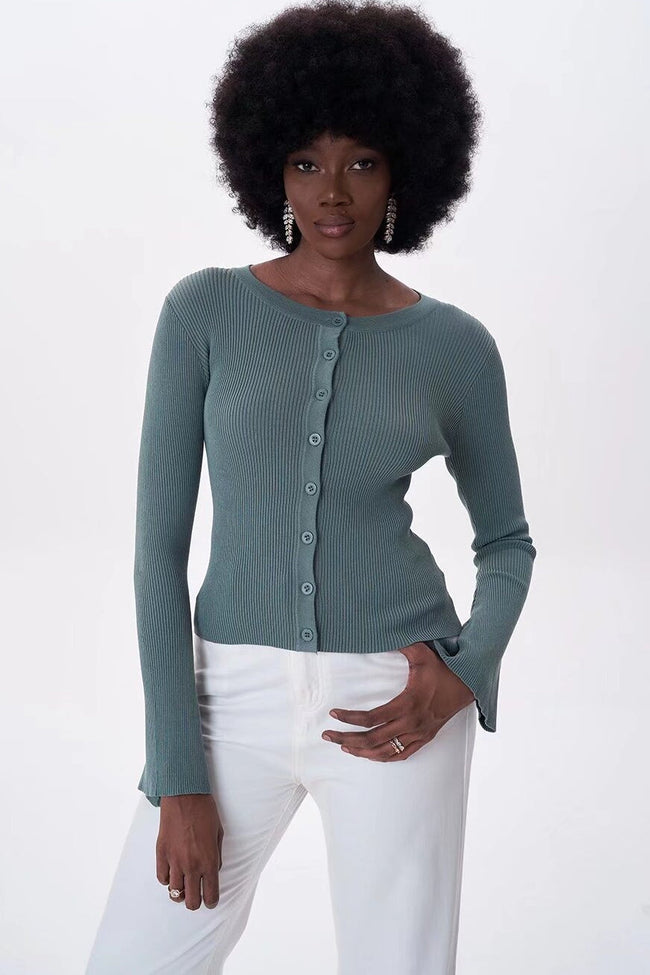 Flare Sleeve Button Cardigan Green / One Size Main image