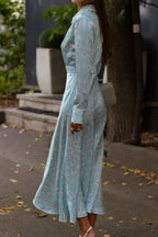 Satin Floral Collar Long Sleeve Floral Dress