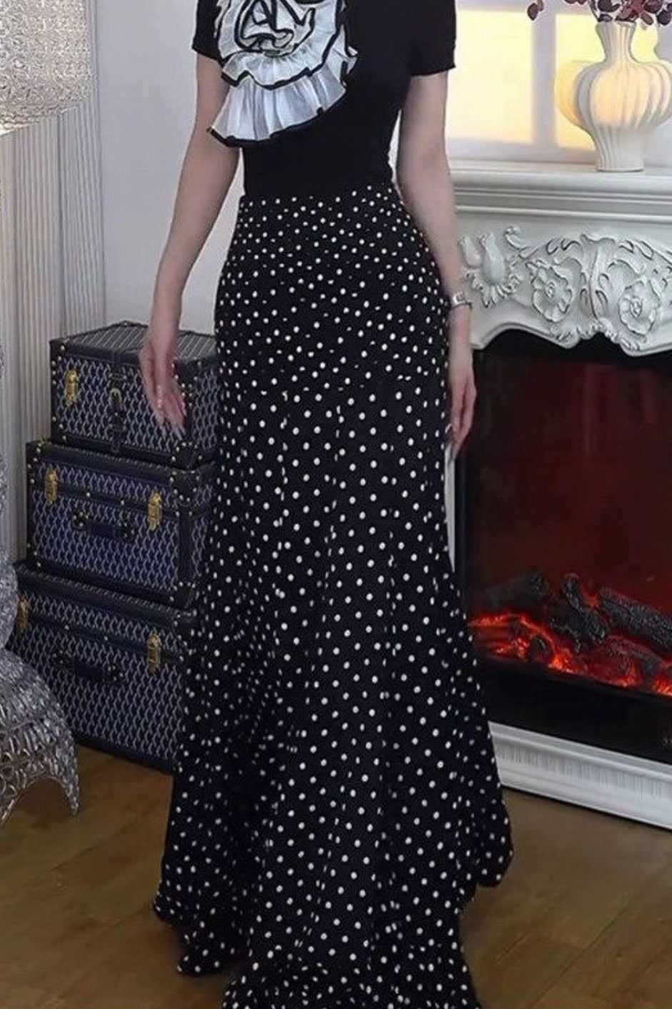 High Waist Polka Dot Bodycon Maxi Skirt Secondary image