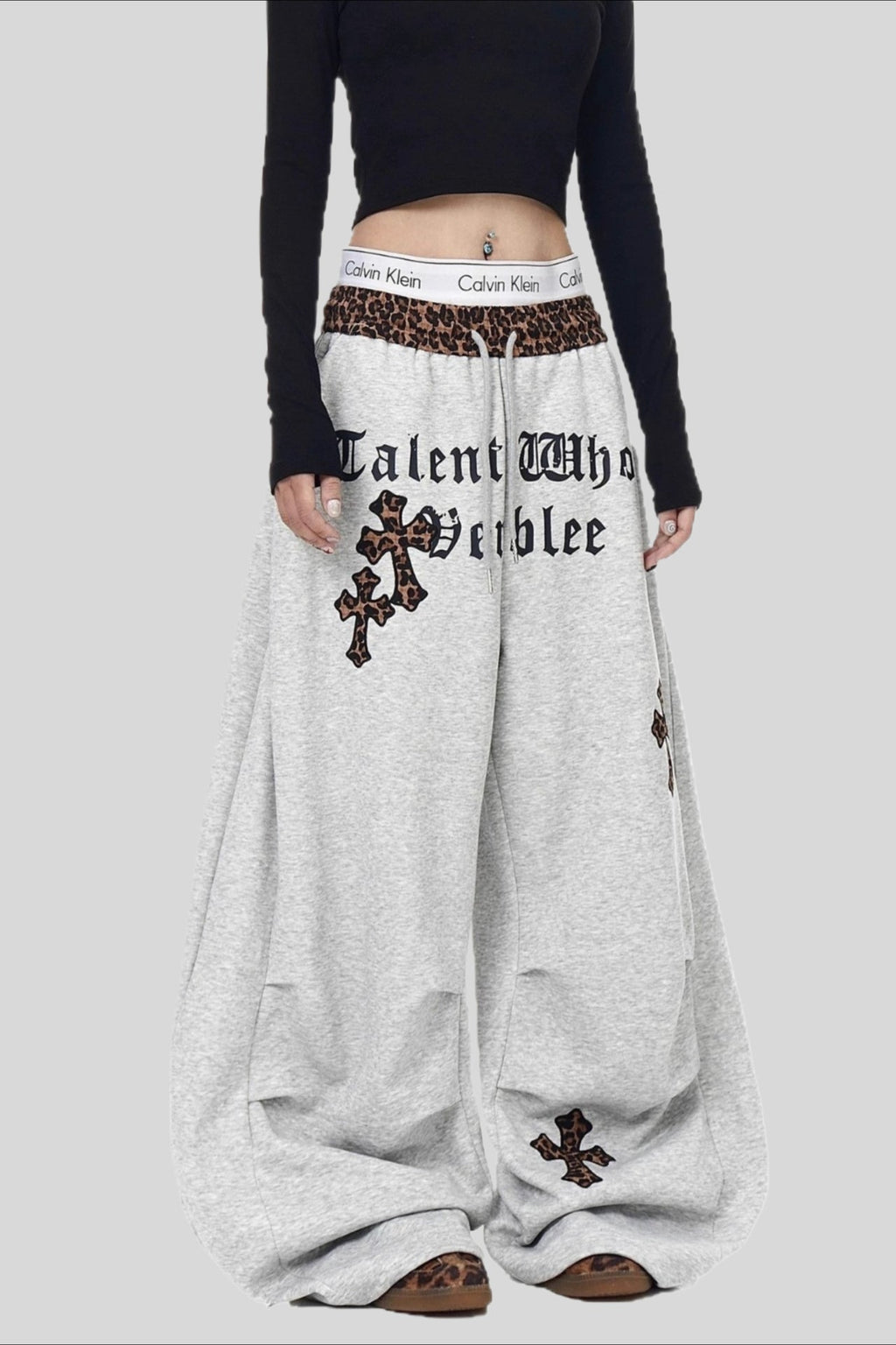 Gothic Cross Graphic Baggy Barrel Leg Sweatpants