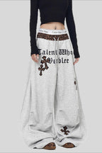 Gothic Cross Graphic Baggy Barrel Leg Sweatpants