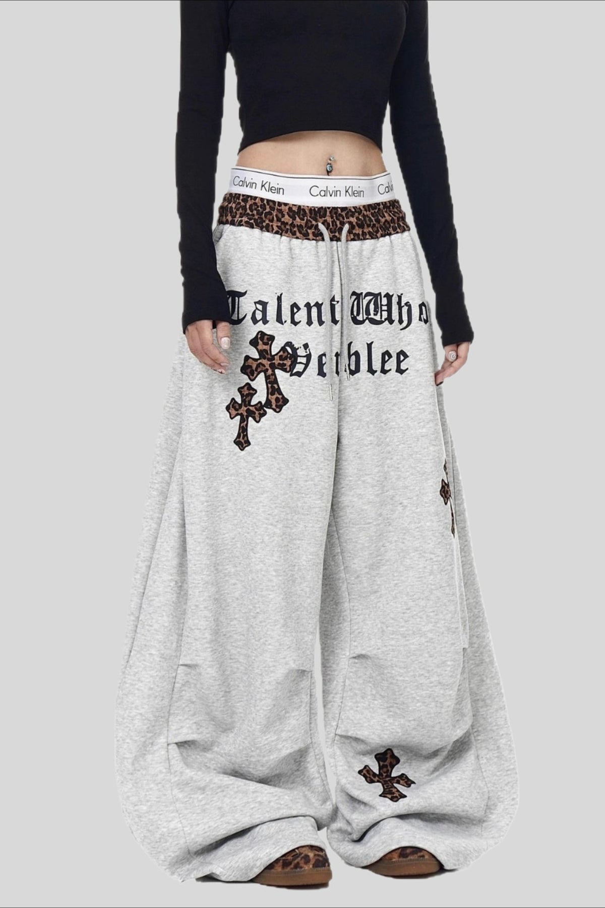 Gothic Cross Graphic Baggy Barrel Leg Sweatpants