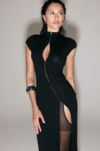 High Neck Cutout Slit Formal Dress