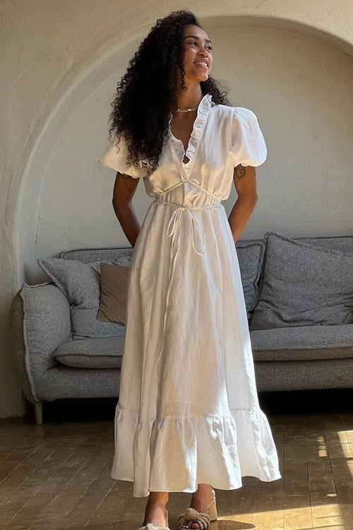 V-Neck Tie Waist Short Sleeve Boho Dress Main image