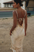 Cowl Neck Satin Open Back Cocktail Dress