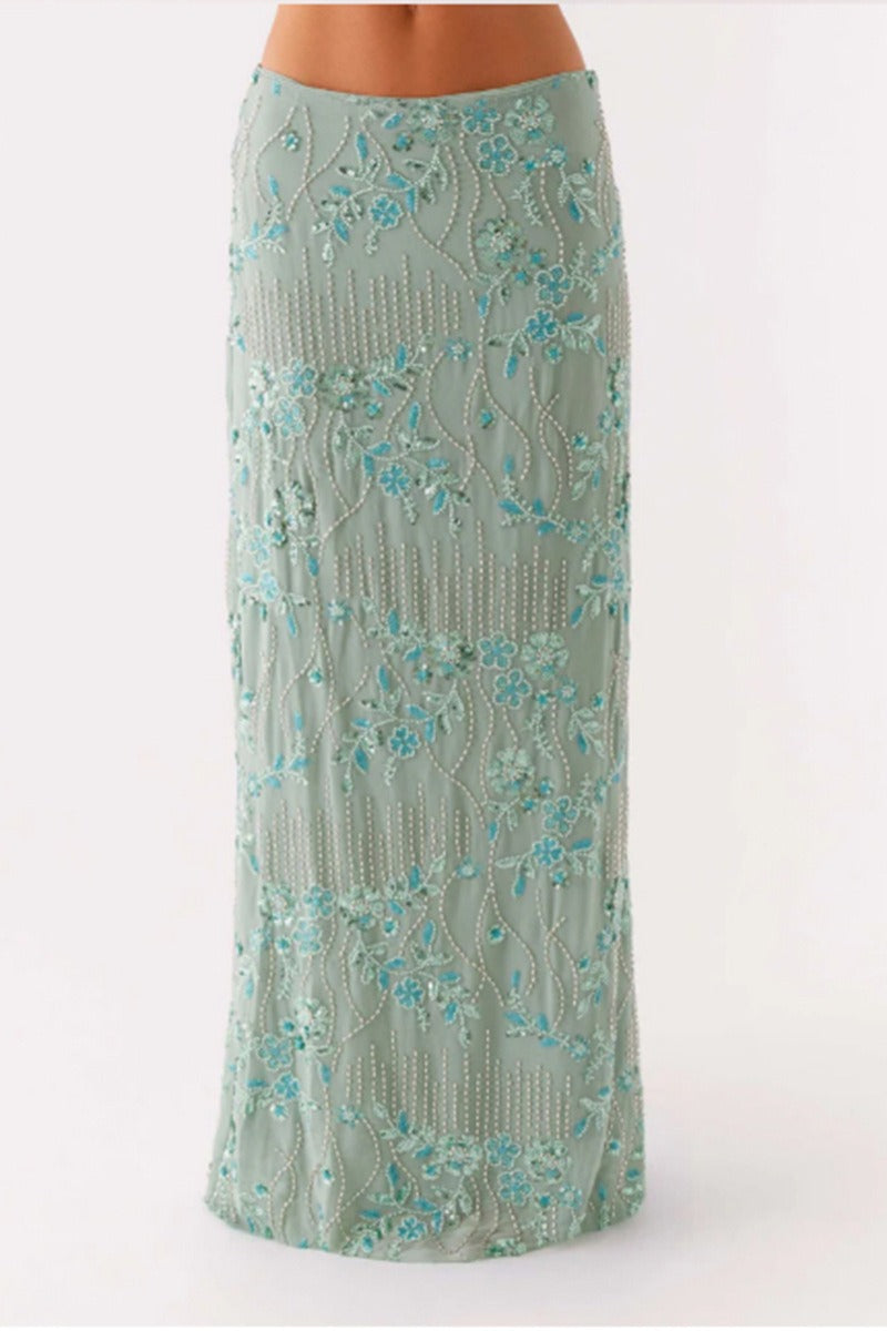 Beaded Sequin Embroidery Bodycon Maxi Skirt