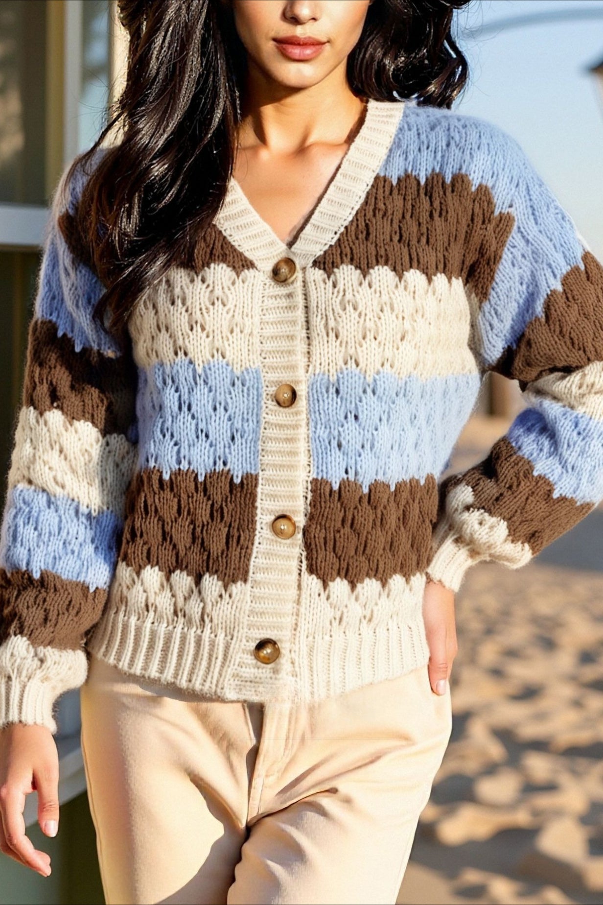 Color Block V-Neck Loose Sweater Secondary image
