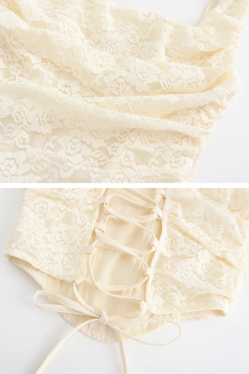 Elegant Lace Up Crop Top & Maxi Skirt Boho Dress