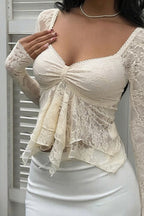 Sheer Lace Backless Flounce Hem Blouse