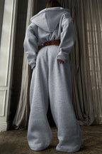 Minimal Cropped Zip Sweatshirt Two Piece Set
