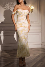 Off Shoulder Corset Mesh Mermaid Floral Dress