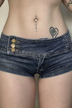 Three Button Panel Distressed Low Rise Denim Shorts